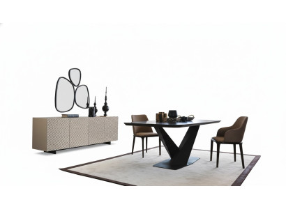 Dining table, table, 4x chairs, sideboard, mirror, 7-piece design set ensemble