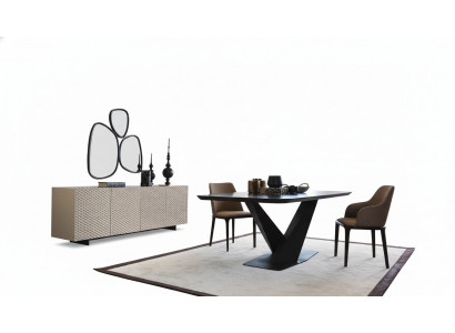 Dining table, table, 4x chairs, sideboard, mirror, 7-piece design set ensemble