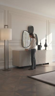 Living Room Mirror Sideboard Cabinet Noble Design Luxury 2-piece New Beige