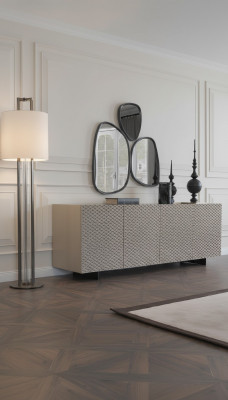 Living Room Mirror Sideboard Cabinet Noble Design Luxury 2-piece New Beige