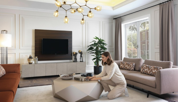 Luxury TV cabinet, television stand, sideboard, coffee table, 3-piece TV wall.