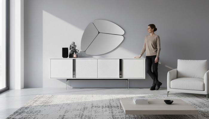 Modern living room mirror sideboard cabinet, elegant design, luxury, new gray, 2-piece set