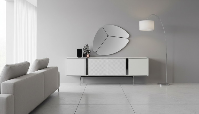 Modern living room mirror sideboard cabinet, elegant design, luxury, new gray, 2-piece set