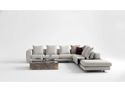 Living area corner sofa L-shaped couch seat textile upholstery design