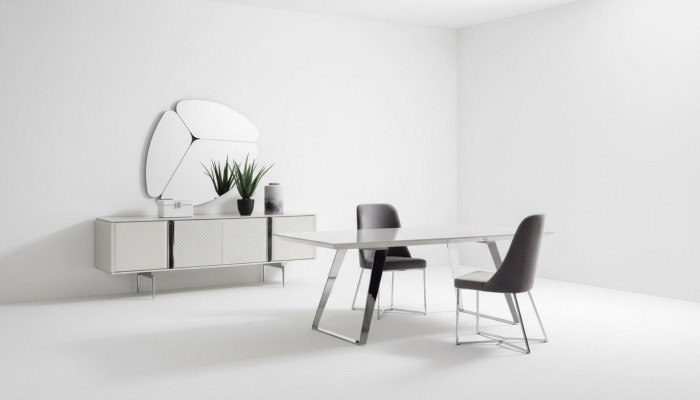 Dining room group set table 4x chairs sideboard mirror 7-piece. Gray dining ensemble