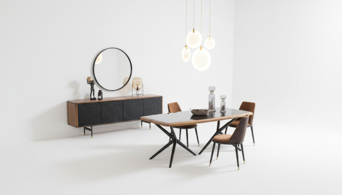 Dining room set table 4x chairs sideboard mirror 7-piece group dining suite