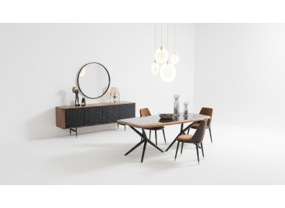 Dining room set table 4x chairs sideboard mirror 7-piece group dining suite