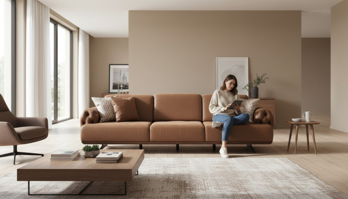 Sofa 4 Seater Chesterfield Design Luxury Sofa Upholstered Couch brown