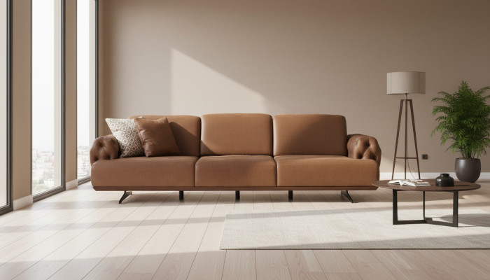 Sofa 4 Seater Chesterfield Design Luxury Sofa Upholstered Couch brown