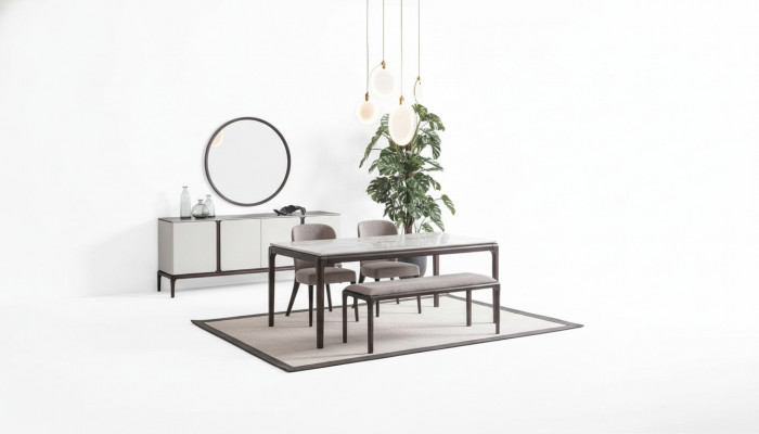 Dining room set: table, 2 chairs, sideboard, mirror, bench, 6-piece dining group new