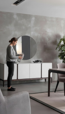 Living room sideboard mirror luxury set 2-piece new gray