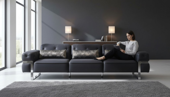Sofa 3-seater three-seater textile luxury furniture design couch black