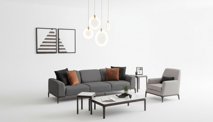 Living room sofa set 4-seater coffee table 2x side tables luxury sofa