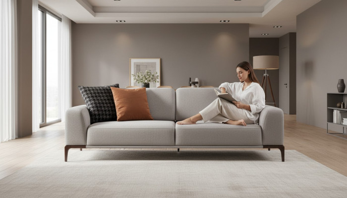 Living room sofa 3-seater design style furniture modern sofas gray