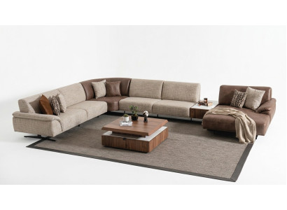 Corner sofa set, design modern coffee table, brown 2-piece.