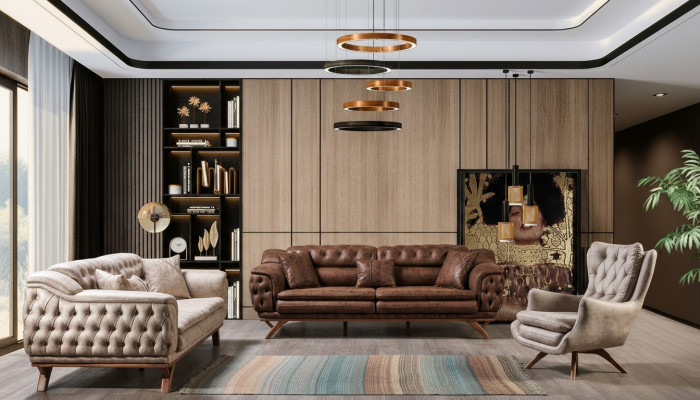 Sofa set 3+3+1 seater furniture set design sofas faux leather Chesterfield