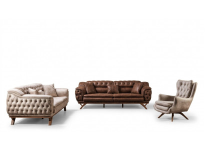 Sofa set 3+3+1 seater furniture set design sofas faux leather Chesterfield