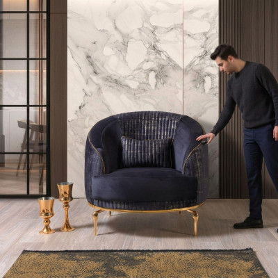 Living room armchair upholstery single-seater sofas modern textile new blue luxury