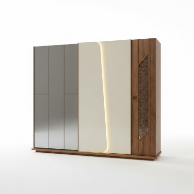 Bedroom wardrobe closet wood design brown luxury LED cabinets
