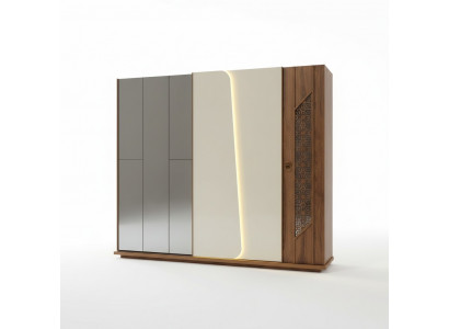 Bedroom wardrobe closet wood design brown luxury LED cabinets