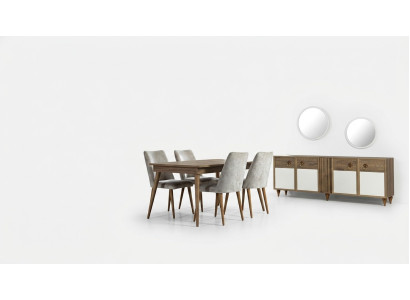 Dining room set table 4x chairs sideboard set design wood textile