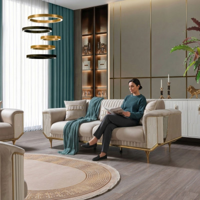 Living room sofas, 3-seater upholstery, luxury textile couch design, beige couches