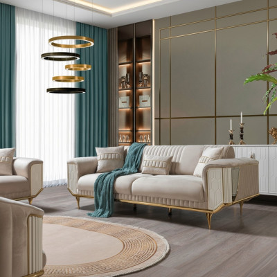 Living room sofas, 3-seater upholstery, luxury textile couch design, beige couches