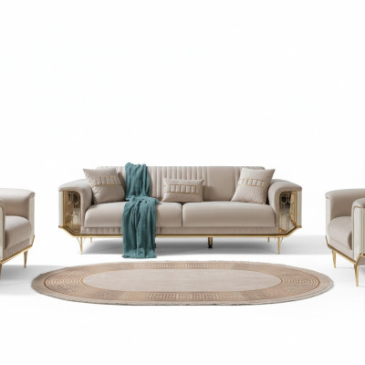 Living room sofas, 3-seater upholstery, luxury textile couch design, beige couches