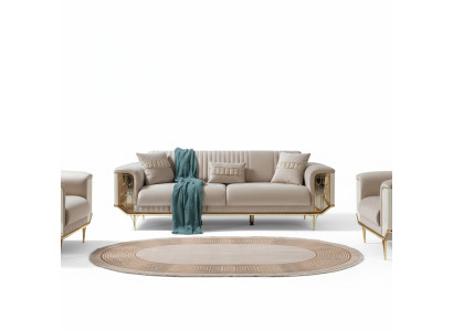 Living room sofas, 3-seater upholstery, luxury textile couch design, beige couches