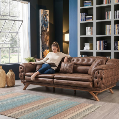 Sofa 3-seater Chesterfield fabric couch upholstered sofas faux leather couches