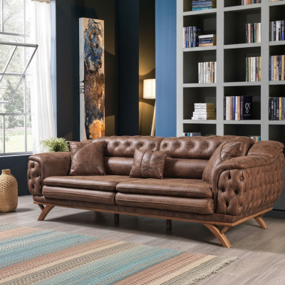 Sofa 3-seater Chesterfield fabric couch upholstered sofas faux leather couches