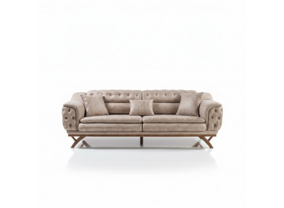 Chesterfield 3-seater beige design couches, upholstered sofas, textile couch