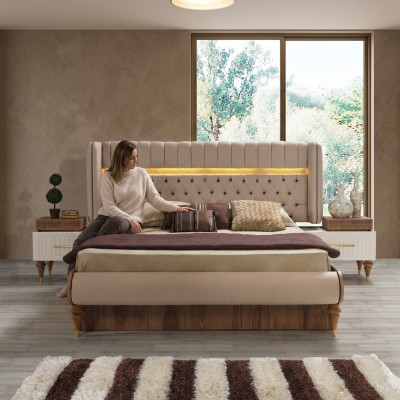 Bed Pillow Design Luxury Double Hotel Chesterfield Wood Furniture New