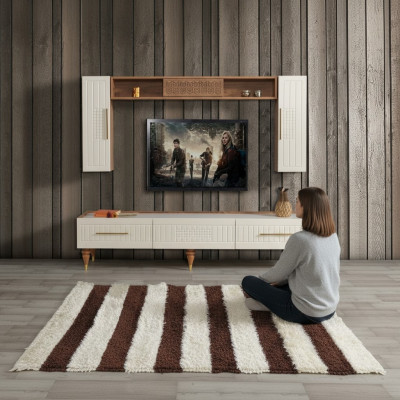 Living room wall modern style luxurious furniture wall units 3-piece shelf