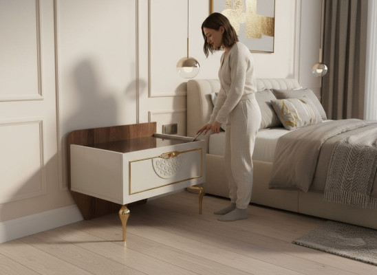 Bedroom nightstand modern design furniture wood luxury new white