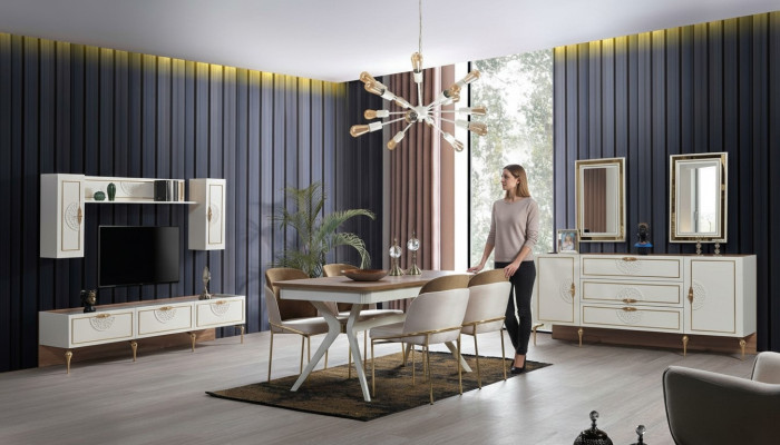 Dining room dining set table 4x chairs sideboard 2x mirrors 8-piece new