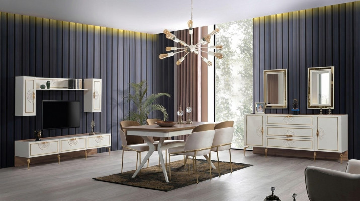Dining room dining set table 4x chairs sideboard 2x mirrors 8-piece new