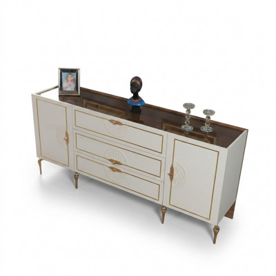 Living room set: sideboard with 2x mirror set, wood, 3-piece, white sideboard
