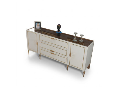 Living room set: sideboard with 2x mirror set, wood, 3-piece, white sideboard
