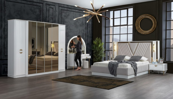 Bedroom set bed 2x nightstands wardrobe 5-piece modern new