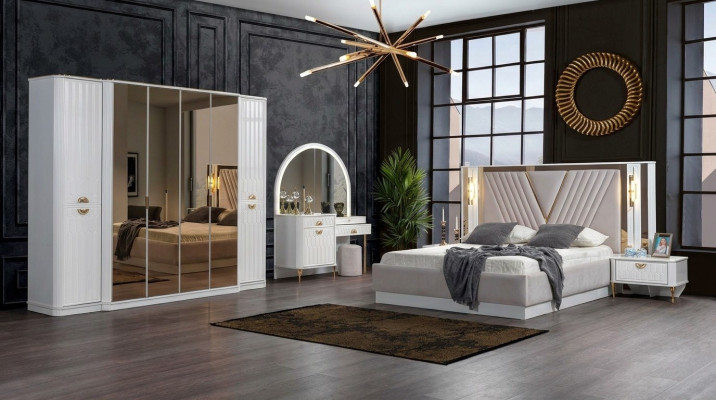 Bedroom set bed 2x nightstands wardrobe 5-piece modern new