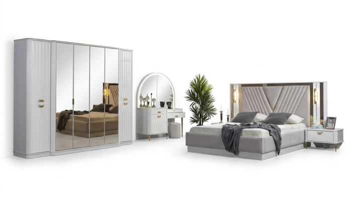Bedroom set bed 2x nightstands wardrobe 5-piece modern new