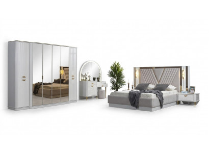 Bedroom set bed 2x nightstands wardrobe 5-piece modern new