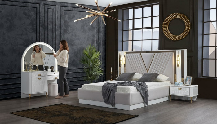 Bedroom set bed 2x nightstand 4-piece design modern luxury complete