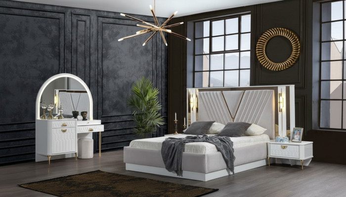 Bedroom set bed 2x nightstand 4-piece design modern luxury complete