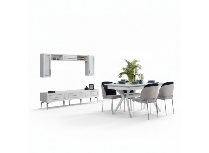 Esszimmer Set Esstisch 4x Stühle Wohnwand 9tlg.Gruppe Garnitur Möbel