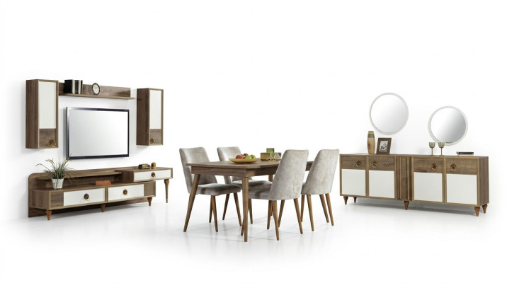 Dining room complete set table 4x chairs dining group wood table tables 12-piece set