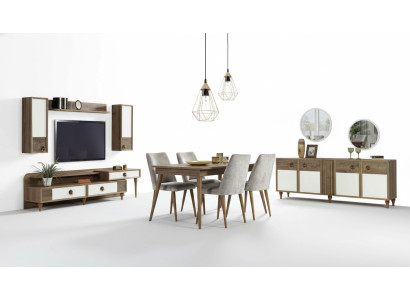 Living room sideboard with mirror set wood brown new modern luxury