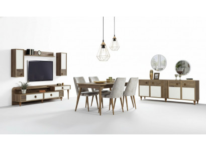 Living room sideboard with mirror set wood brown new modern luxury