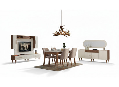 Dining room set complete set table 4x chairs dining group wood 11-piece brown